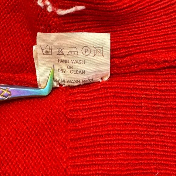 Vintage Lyle & Scott Mens XL Red Gray Argyle Cashmere Sweater Scotland 90s READ - Picture 3 of 11